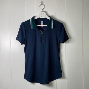 Collared Quarter Zip Ribbed Tee